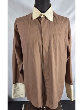 Bruno Conte XL Brown Cream Contrast Collar Dress Shirt 17.5 34/35